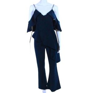 Christian Siriano Jumpsuit Cold Shoulder Jumpsuit 0 Blue Ruffle Peplum Flare